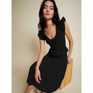 Nation LTD Fabienne Fused Ruffle Smocked Dress in Jet Black Womens Size XS